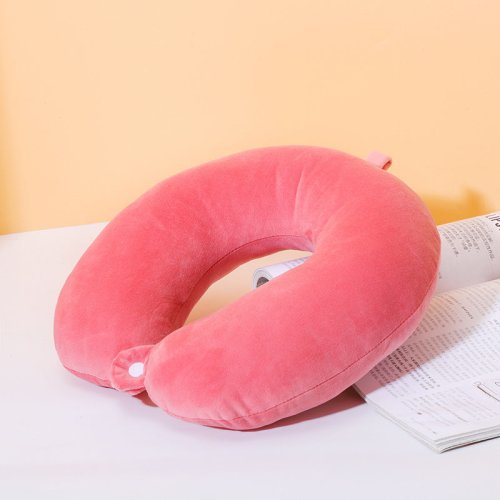 Travel Pillow Head Neck Support Pillow for Traveling Home Office Attachable Snap Strap Car Flight Neck Protective Soft Pillow - dark pink