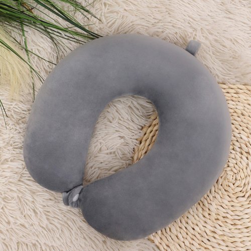Travel Pillow Head Neck Support Pillow for Traveling Home Office Attachable Snap Strap Car Flight Neck Protective Soft Pillow - grey