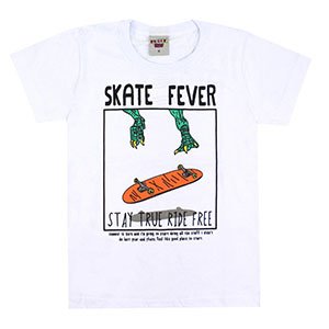 Camiseta Infantil Masculina Manga Curta Meia Malha Branca Skate Fever (4/6/8) - Pimentinha Kids - Tamanho 8 - Branco