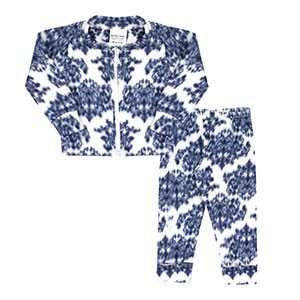 Conjunto Bebê Feminino Soft Jaqueta e Calça Off White e Azul Marinho (P) - Minitune - Tamanho P - Off White,Azul Marinho