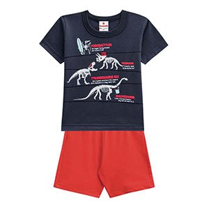 Conjunto Bebê Masculino Blusa Chumbo Dinossauro e Bermuda Vermelha (1) - Brandili - Tamanho 1 - Grafite,Vermelho