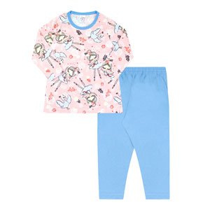 Pijama Infantil Feminino Meia Malha Camiseta Manga Longa Bailarina e Calça Azul (4/6/8) - Kappes - Tamanho 8 - Rosa,Azul