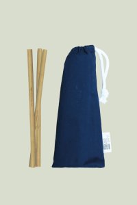 10-Pack Reusable Bamboo Straws with Drawstring Pouch - Navy