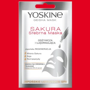 Yoskine Geisha Mask maska na srebrnej tkaninie Sakura 20 ml