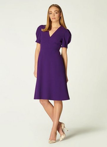 Bettina Purple Crepe Fit and Flare Dress, Mulberry
