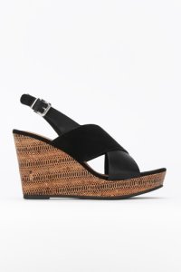 Wallis - Black cross strap wedge heel sandal, black