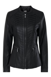 Black Faux Leather Stitch Front Jacket, Black