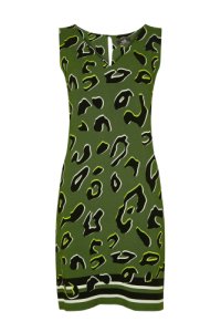 Green Animal Print Shift Dress, Khaki