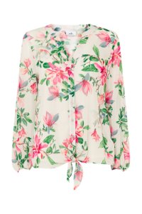 Ivory Waterlily Floral Print Tie Front Top, Cream