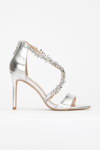 Wallis - **silver embellished detail heeled sandal, silver