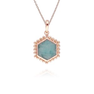 Amazonite Flat Slice Hex Pendant in Rose Gold Plated Sterling Silver