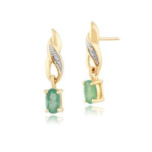 Gemondo - Art nouveau oval emerald & diamond drop earrings in 9ct yellow gold