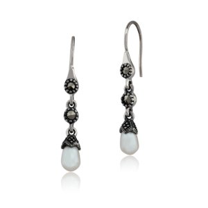 Gemondo - Art nouveau style freshwater pearl & marcasite drop earrings in 925 sterling silver