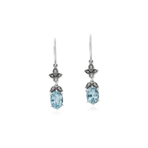 Gemondo - Art nouveau style oval blue topaz & marcasite drop earrings in 925 sterling silver