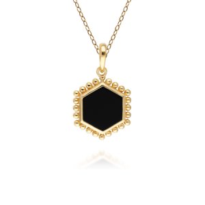 Gemondo - Black onyx flat slice hex pendant in gold plated sterling silver