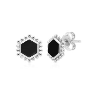 Gemondo - Black onyx flat slice hex stud earrings in sterling silver