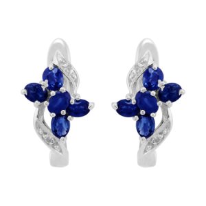 Classic Oval Sapphire & Diamond Butterfly Hoop Earrings in 9ct Yellow Gold