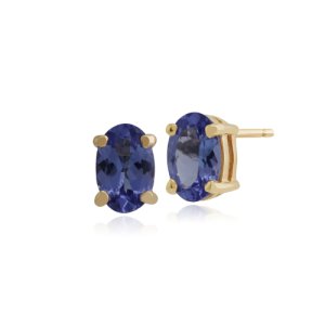 Classic Oval Tanzanite Claw Set Stud Earring in 9ct Yellow Gold