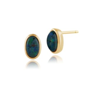 Gemondo - Classic oval triplet opal stud earrings in 9ct yellow gold 5x3mm