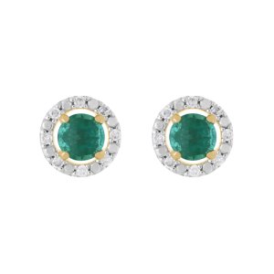 Classic Round Emerald Stud Earrings with Detachable Diamond Round Earrings Jacket Set in 9ct Yellow Gold