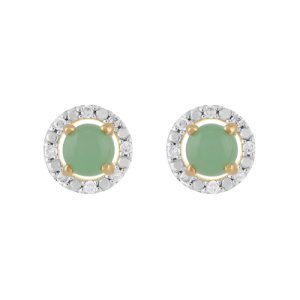 Classic Round Jade Stud Earrings with Detachable Diamond Round Earrings Jacket Set in 9ct Yellow Gold