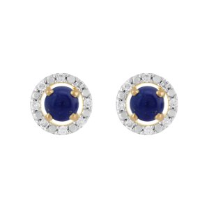 Classic Round Lapis Lazuli Stud Earrings with Detachable Diamond Round Earrings Jacket Set in 9ct Yellow Gold