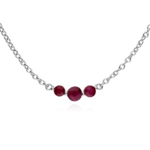 Classic Round Ruby 3 Stone Gradient Necklace in 925 Sterling Silver