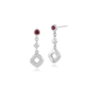 Classic Round Ruby Square Crossover Drop Earrings in 925 Sterling Silver