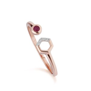 Gemondo - Contemporary ruby & diamond hexagon open ring in 9ct rose gold
