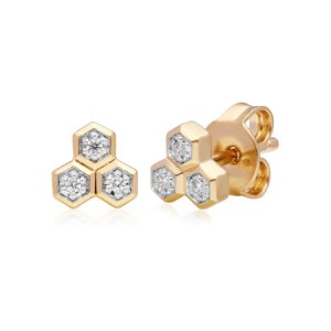 Gemondo - Diamond  geometric trilogy stud earrings in 9ct yellow gold