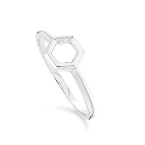 Gemondo - Diamond hexagon open ring in 9ct white gold