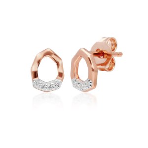 Gemondo - Diamond pave asymmetric stud earrings in 9ct rose gold