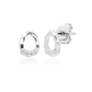 Gemondo - Diamond pave asymmetric stud earrings in 9ct white gold