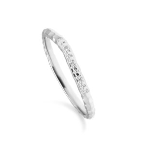 Gemondo - Diamond pave hammered  band ring in 9ct white gold