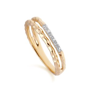 Gemondo - Diamond pavé hammered double band ring in 9ct yellow gold