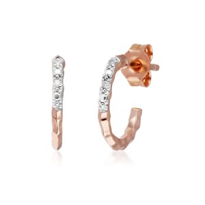 Gemondo - Diamond pavé hammered mini hoop earrings in 9ct rose gold