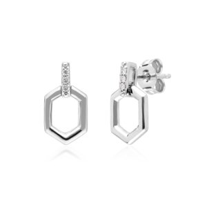 Gemondo - Diamond pave hex bar drop earrings in 9ct white gold