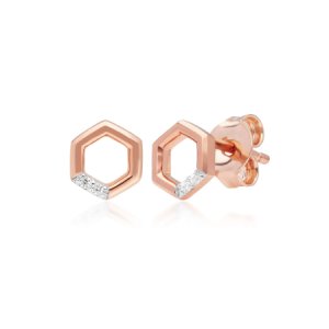 Gemondo - Diamond pave hexagon stud earrings in 9ct rose gold