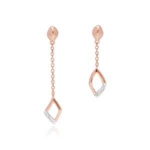 Gemondo - Diamond pave mismatched dangle drop earrings in 9ct rose gold