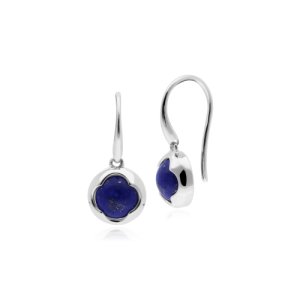 Geometric Sugarloaf Lapis Lazuli Circular Prism Drop Earrings in 925 Sterling Silver