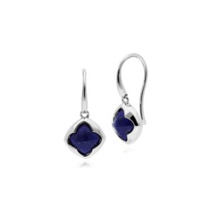 Geometric Sugarloaf Lapis Lazuli Diamond Prism Drop Earrings in 925 Sterling Silver