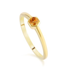 Gemondo - Honeycomb inspired citrine solitaire ring in 9ct yellow gold