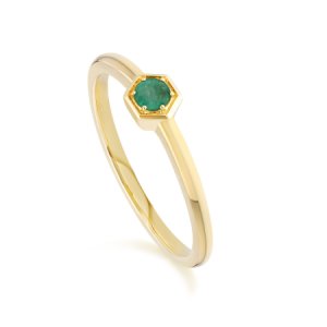 Gemondo - Honeycomb inspired emerald solitaire ring in 9ct yellow gold