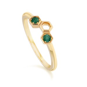 Gemondo - Honeycomb inspired emerald stack ring in 9ct yellow gold