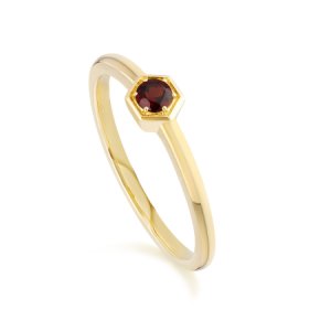 Honeycomb Inspired Garnet Solitaire Ring in 9ct Yellow Gold