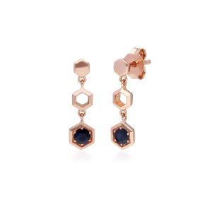 Gemondo - Honeycomb inspired sapphire drop earrings in 9ct rose gold