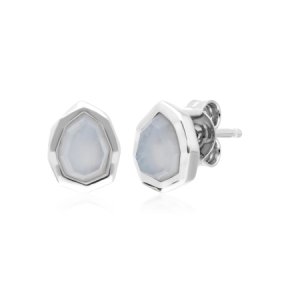 Gemondo - Irregular b gem blue lace agate stud earrings in 925 sterling silver