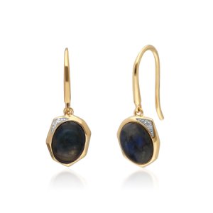 Gemondo - Irregular b gem labradorite & diamond drop earrings in gold plated sterling silver