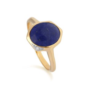 Gemondo - Irregular b gem lapis lazuli & diamond ring in gold plated sterling silver