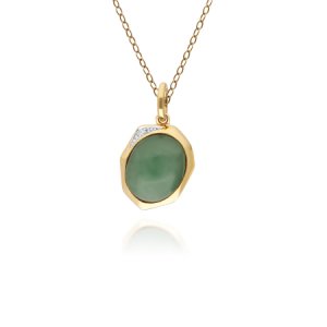 Irregular Collection Dyed Green Jade & Diamond Pendant in Gold Plated Sterling Silver